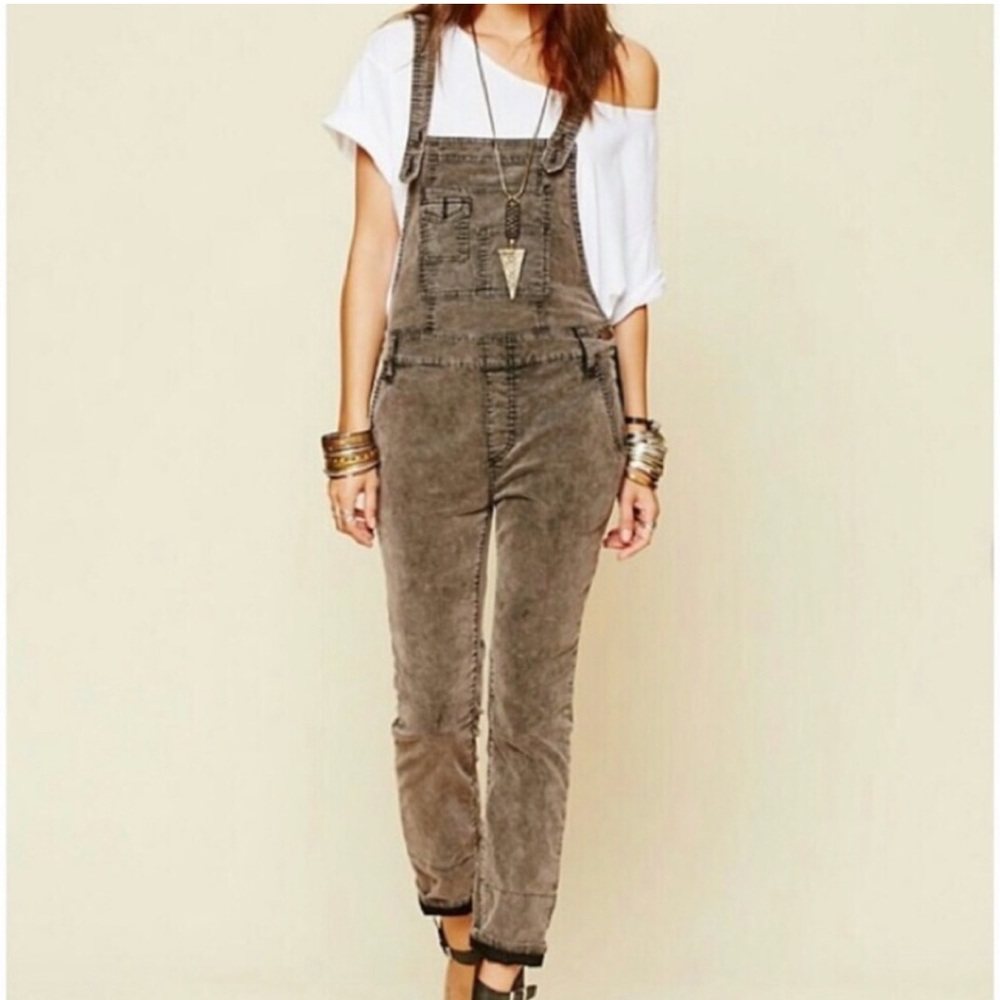 Free People Through the Woods Distressed Corduroy Overalls - Size 26